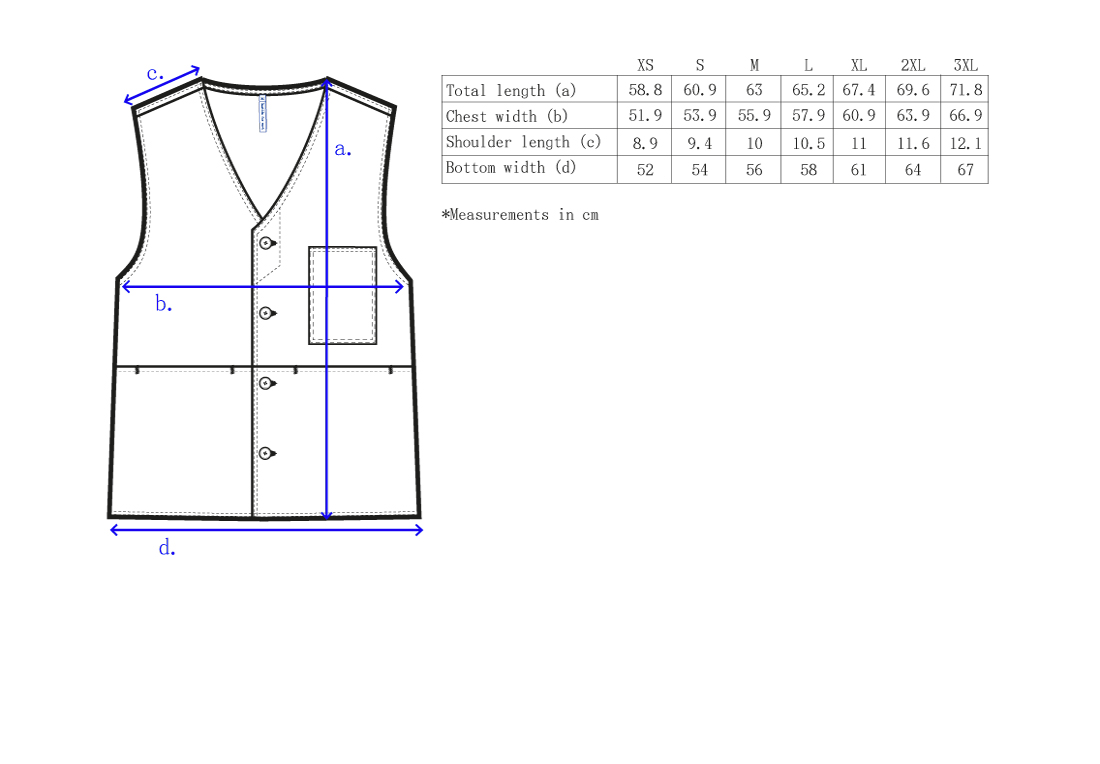 Fuji vest natural 8 bastidaforwork measurments fuji shirt uniform workwear