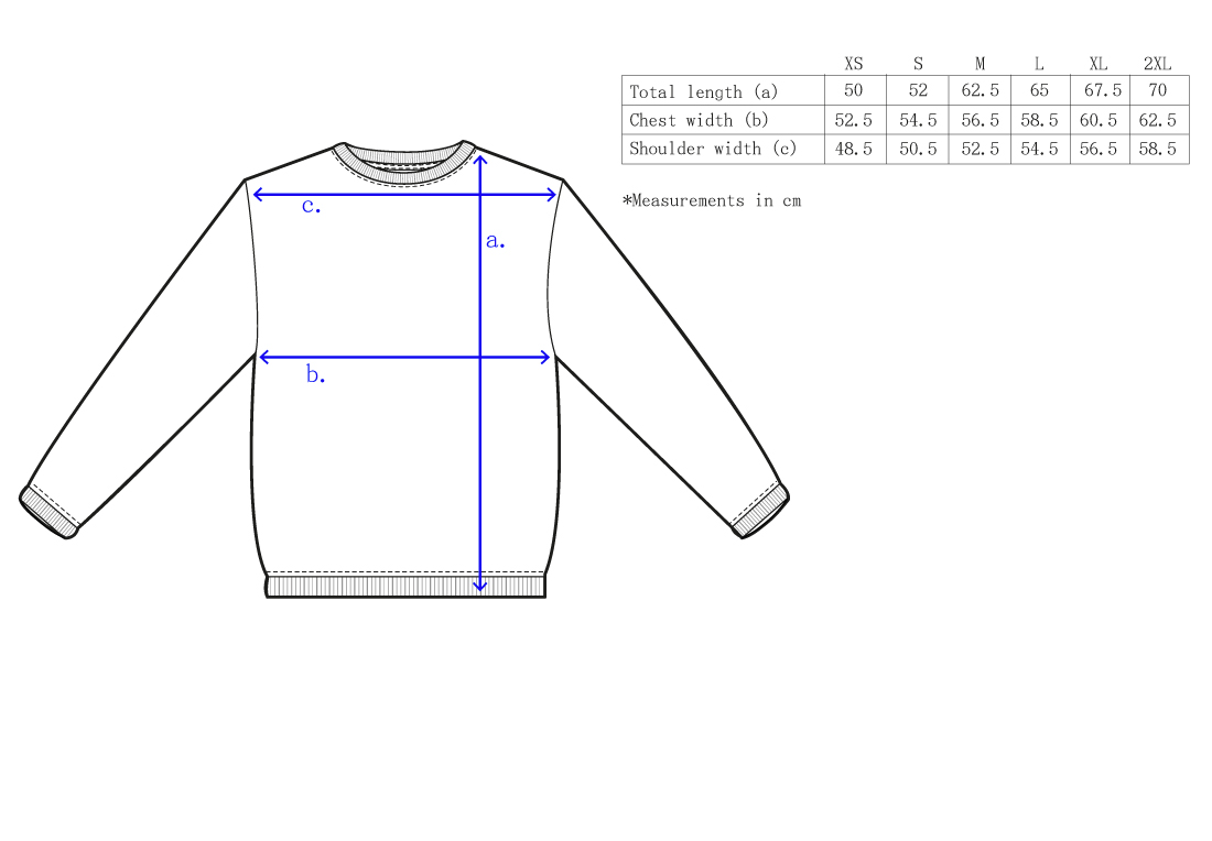 bastidaforwork measurments koshu sweatshirt uniform workwear