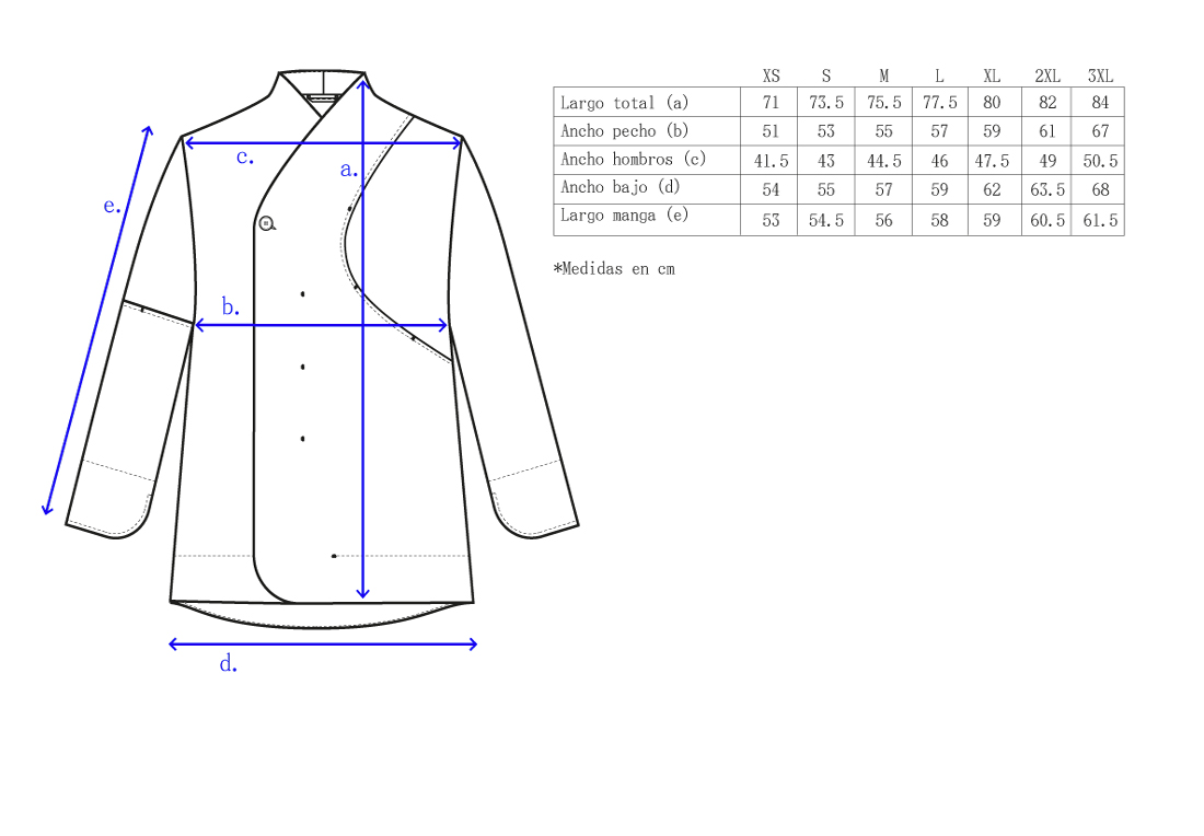 bastidaforwork measurments saijo jacket uniform workwear 1