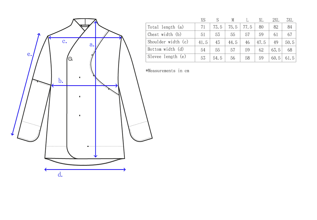 bastidaforwork measurments saijo jacket uniform workwear