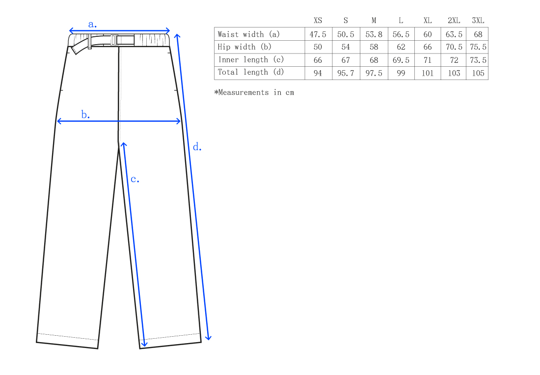 bastidaforwork measurments taku pant uniform workwear