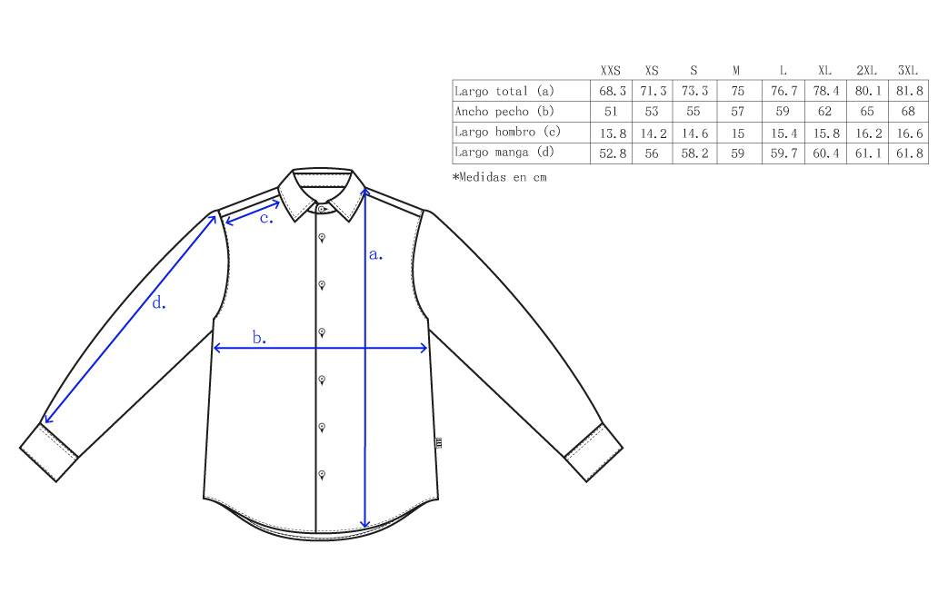 Asahi camisa Azul camisero 10 bastidaforwork measurments asahi shirt uniform workwear 2